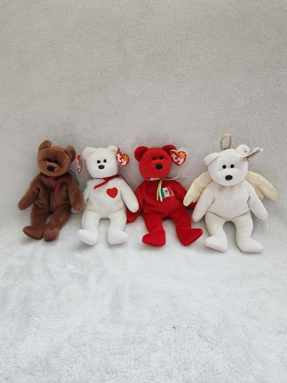 TY Beanie Babies Lot of 4 Cubbie Valentino Osito Halo II Vintage Bear Plush Tags